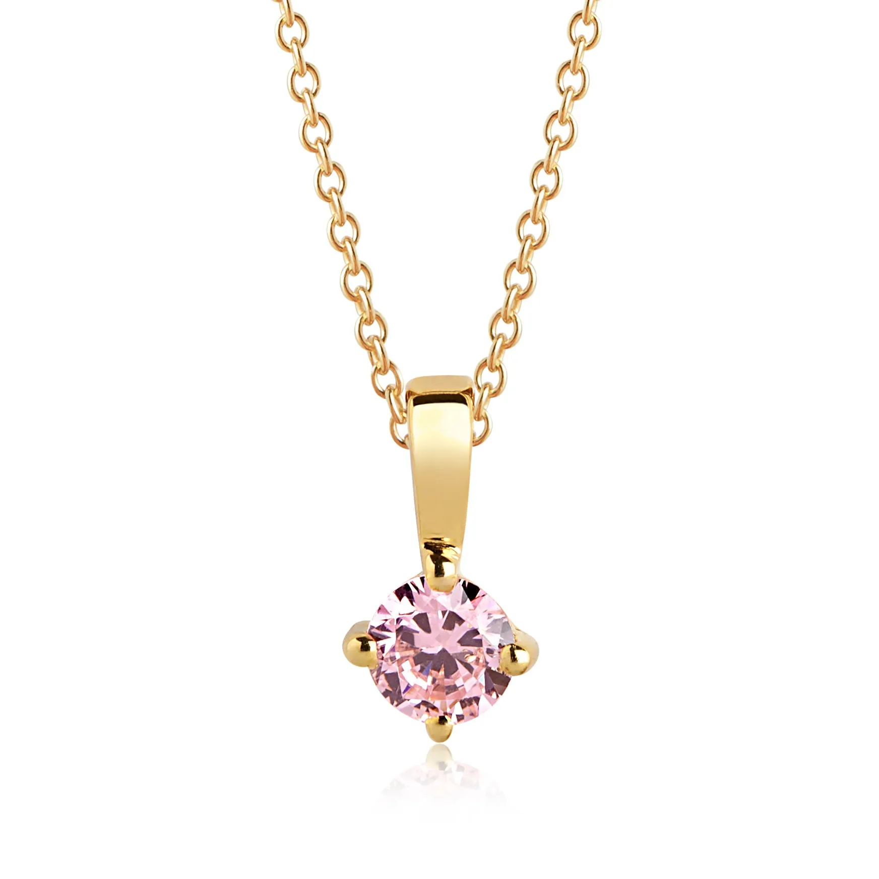 Princess Piccolo Round Gold Plated Necklace w. Pink Zirconias