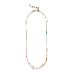 Rainbow Nomad Gold Plated Necklace w. Mixed coloured Beads & Pearls