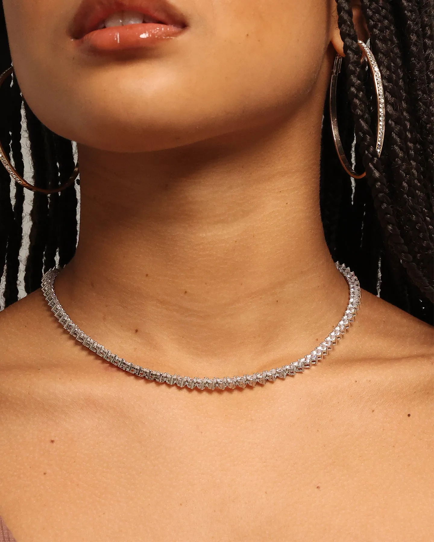 Raising Women's Heart Tennis 16" Chain Iced White Gold