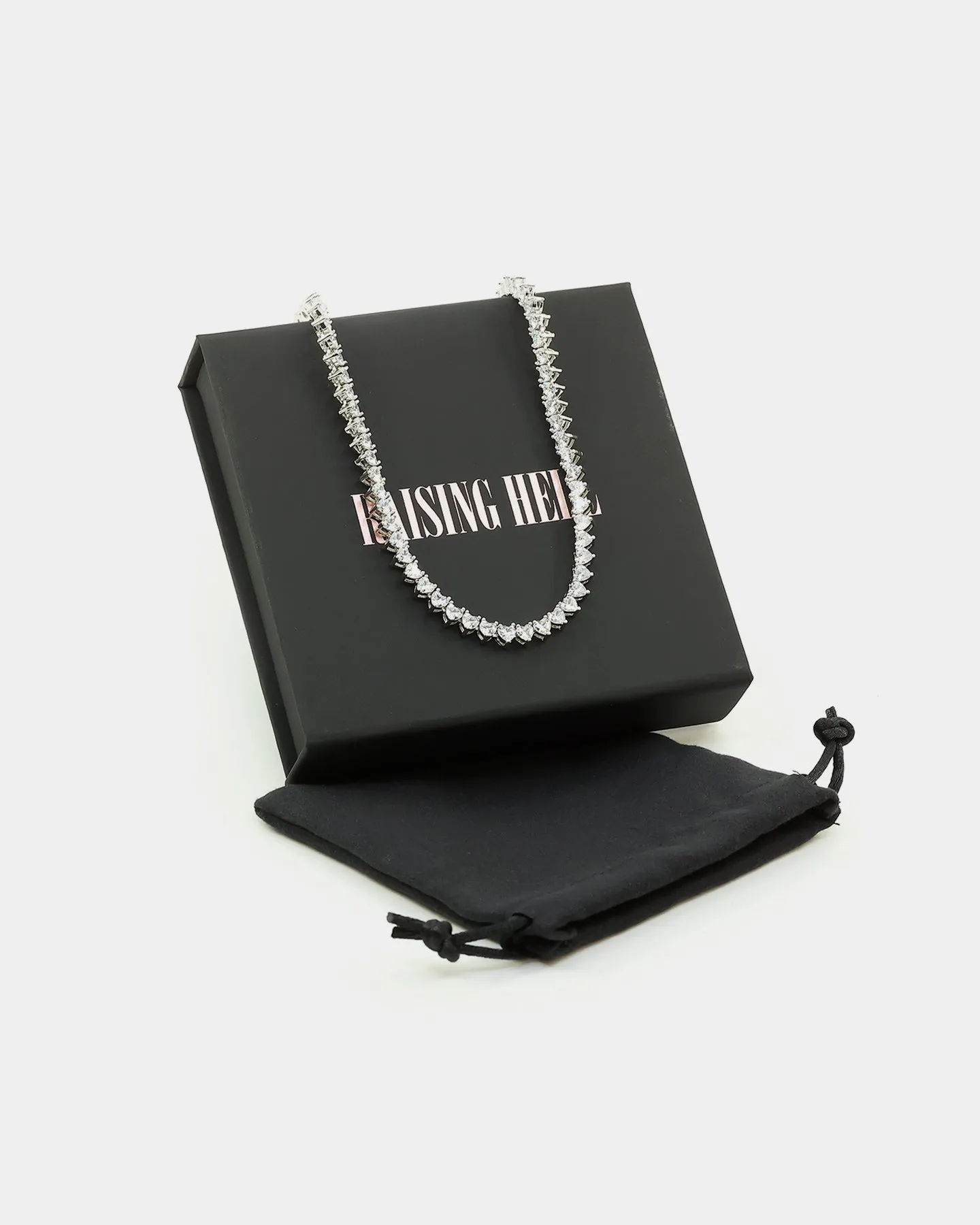 Raising Women's Heart Tennis 16" Chain Iced White Gold