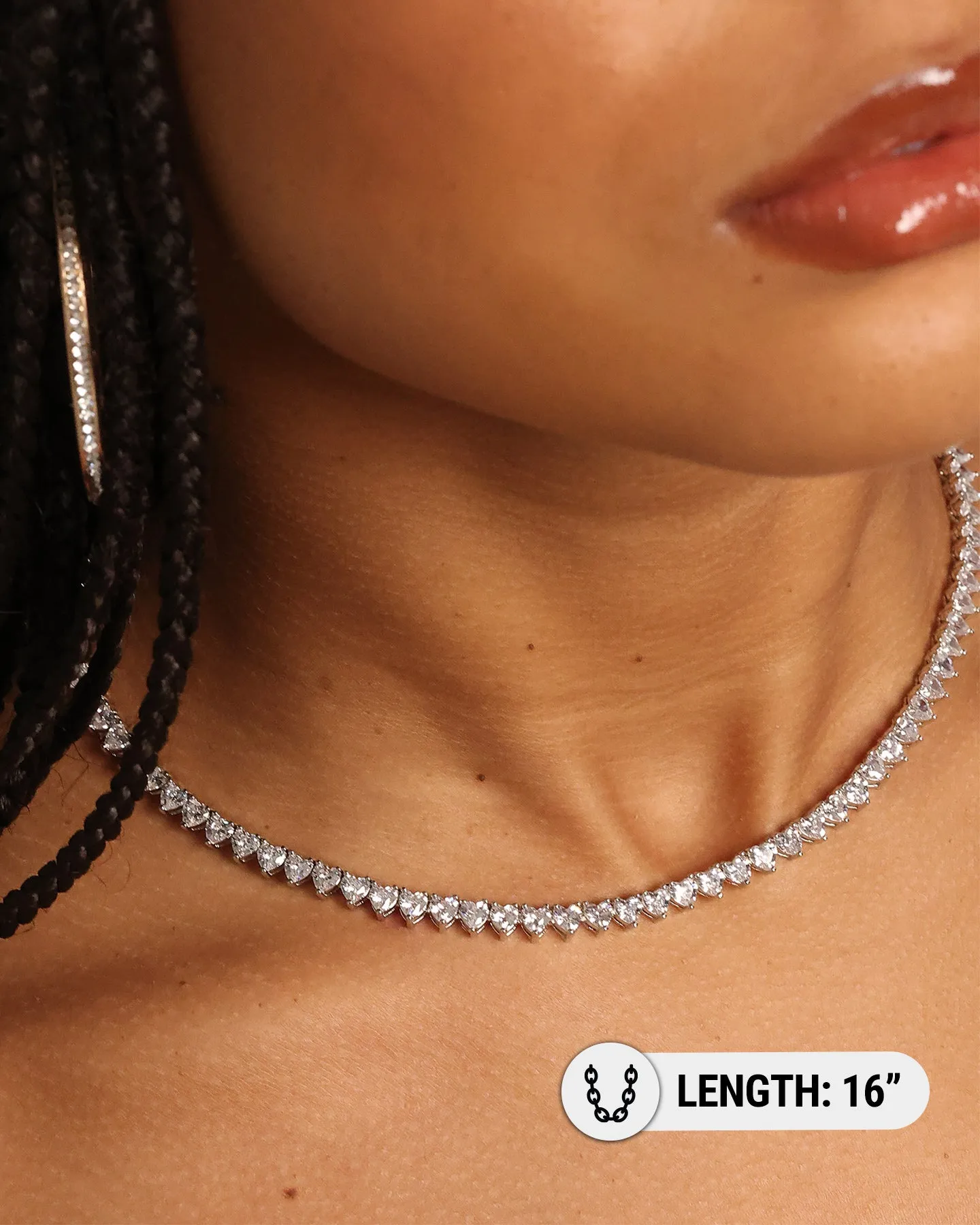 Raising Women's Heart Tennis 16" Chain Iced White Gold