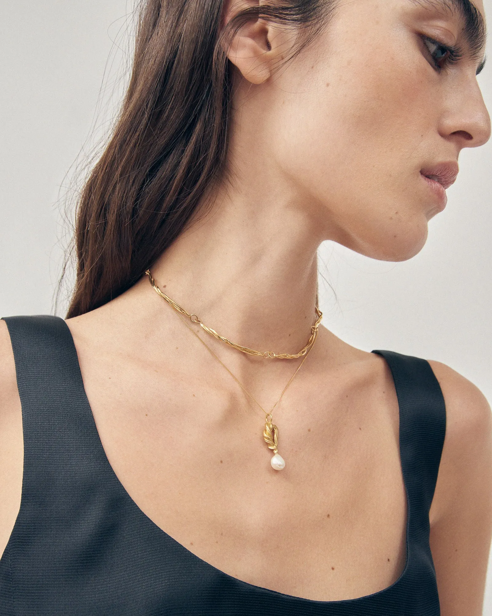 Ramo Gold Plated Choker w. Freshwater Pearls
