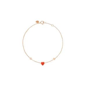 Red Heart 18K Rose Gold Bracelet w. Diamonds