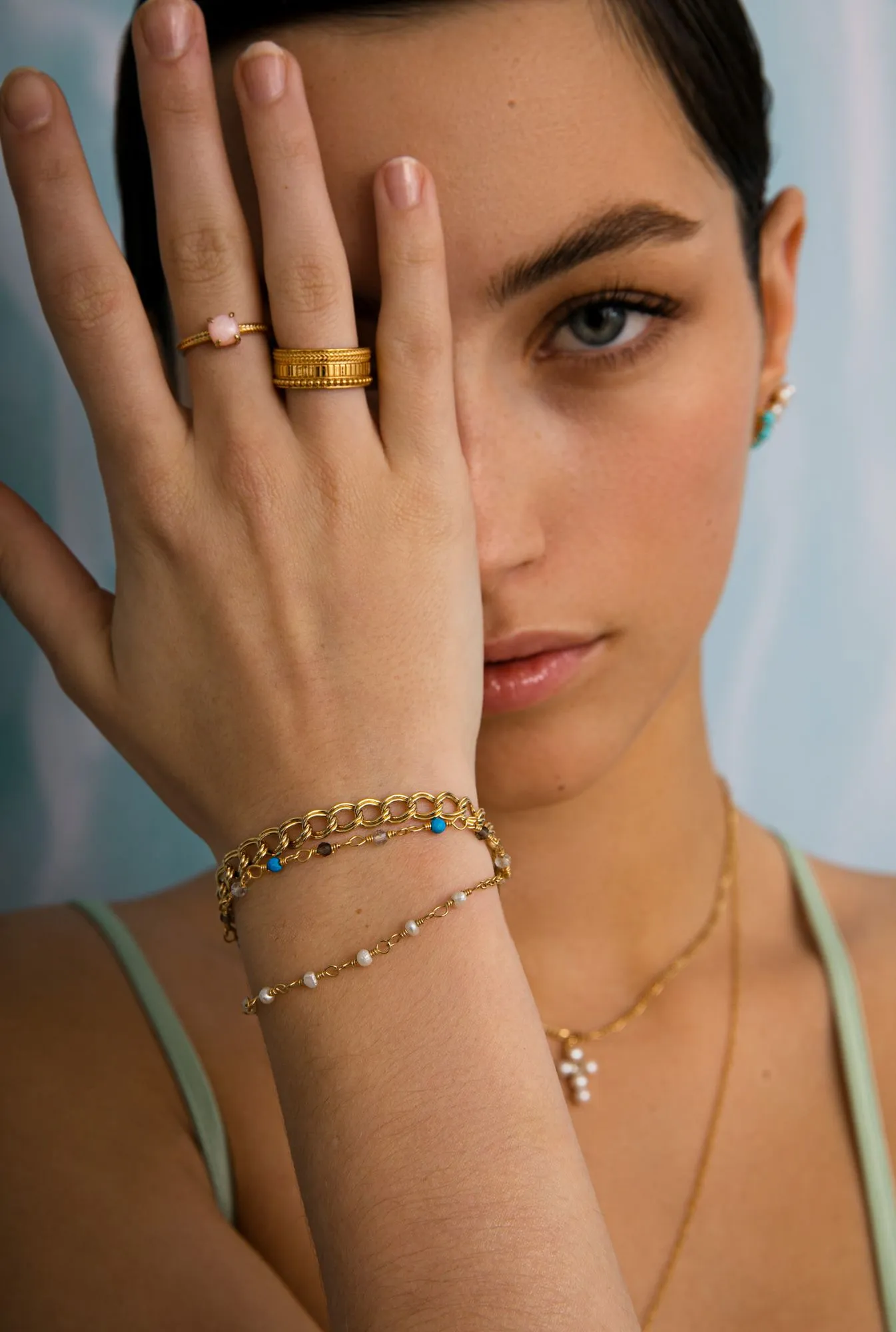 Reef 18K Gold Plated Bracelet w. Multiple Stones