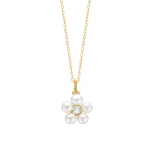 Reef 18K Gold Plated Flower Pendant w. Prasiolite & Pearls