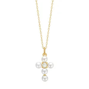 Reef 18K Gold Plated Pendant Cross w. Prasiolite & Pearl