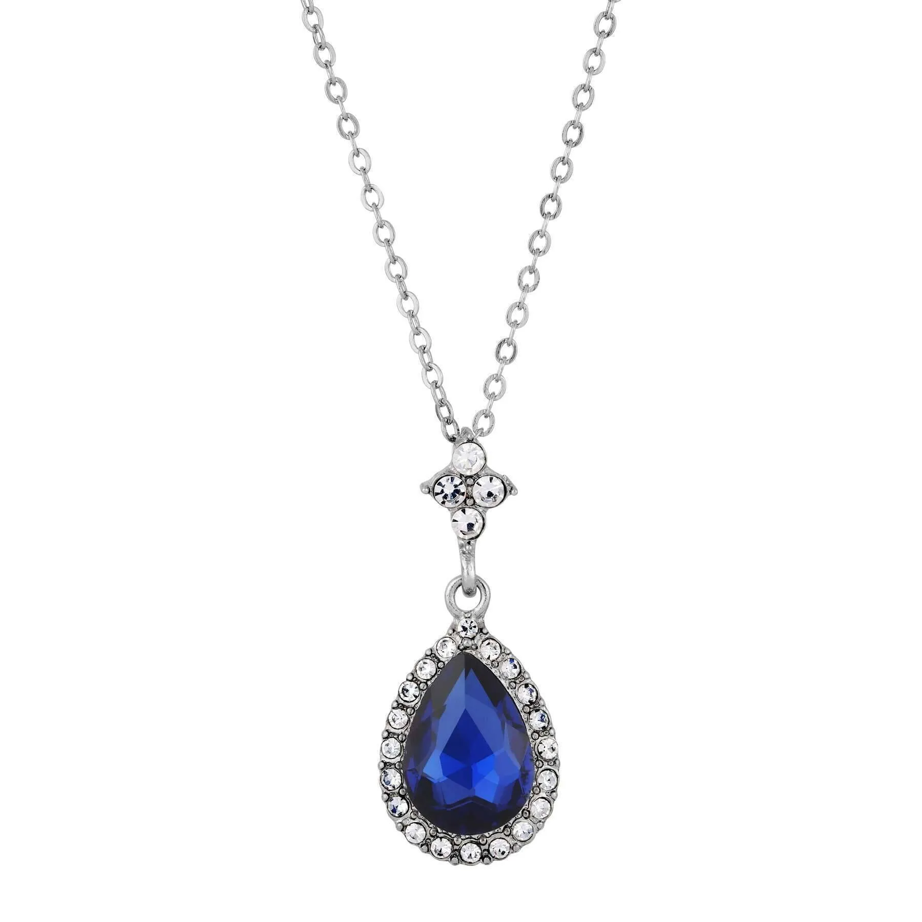 Regency Atlantic Blue Stone Teardrop Crystal Pendant Necklace 16"   3" Extender 1928 Jewelry