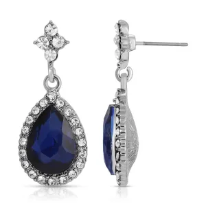 Regency Atlantic Blue Stone Teardrop Crystal Post Drop Earrings 1928 Jewelry