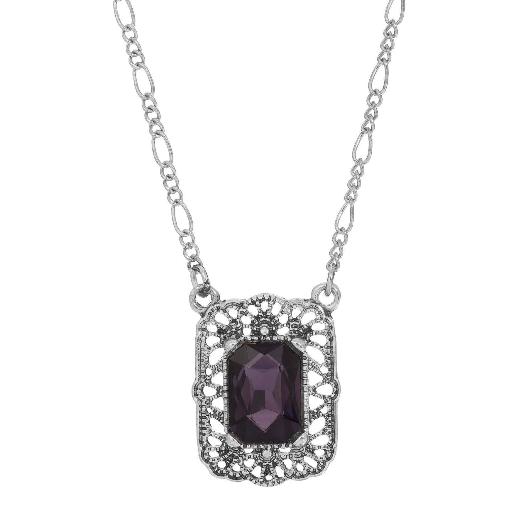 Regency Brontë Filigree Amethyst Octagon Crystal Pendant Necklace 16"   3" Extender 1928 Jewelry