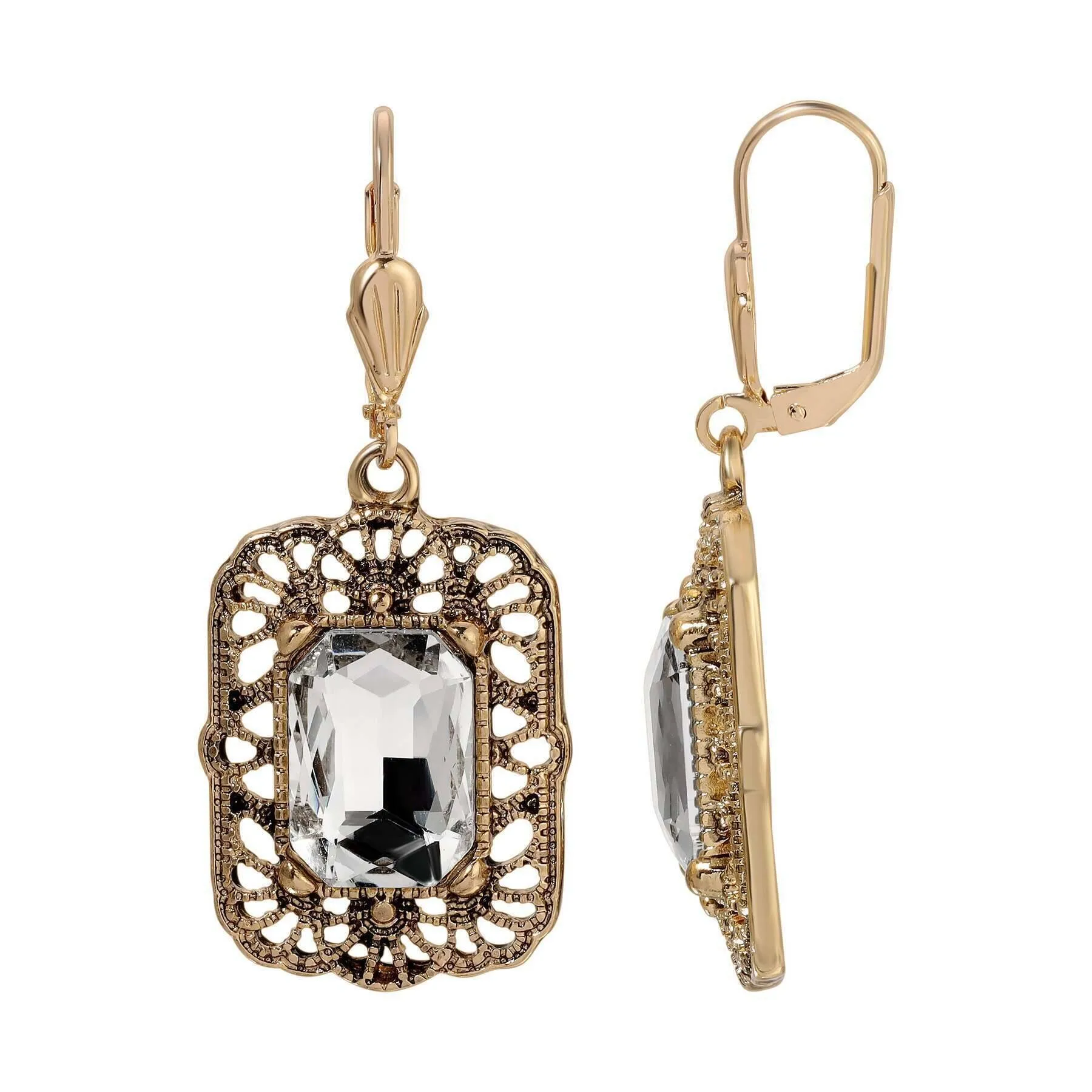 Regency Brontë Filigree Octagon Crystal Drop Earrings 1928 Jewelry