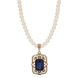 Regency Brontë Filigree Octagon Crystal Pendant 5mm Faux Pearl Strand Necklace 15"   3" Extender 1928 Jewelry