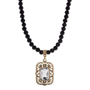 Regency Brontë Filigree Octagon Crystal Pendant Glass Bead Strand Necklace 15"   3" Extender 1928 Jewelry
