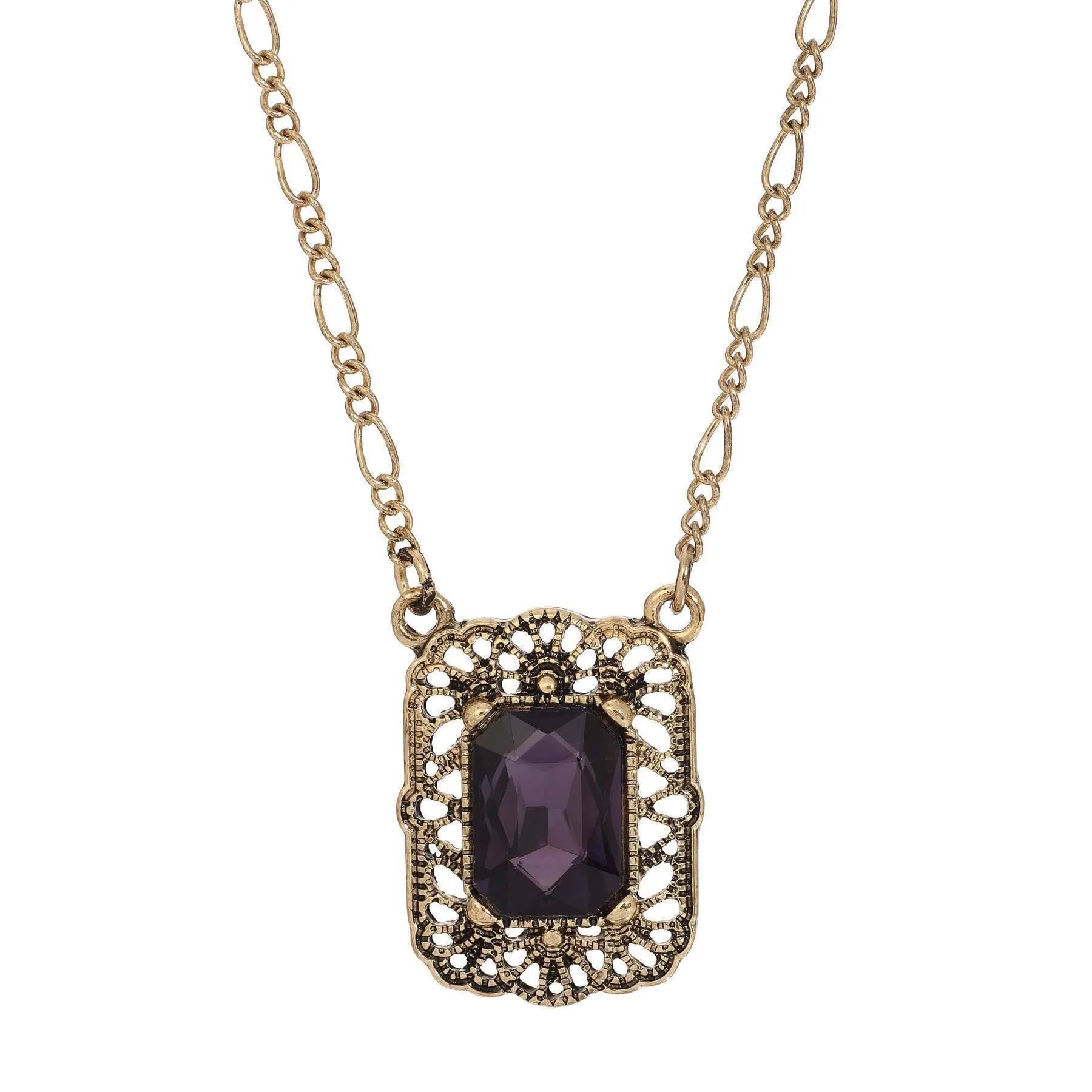 Regency Brontë Filigree Octagon Crystal Pendant Necklace 16"   3" Extender 1928 Jewelry