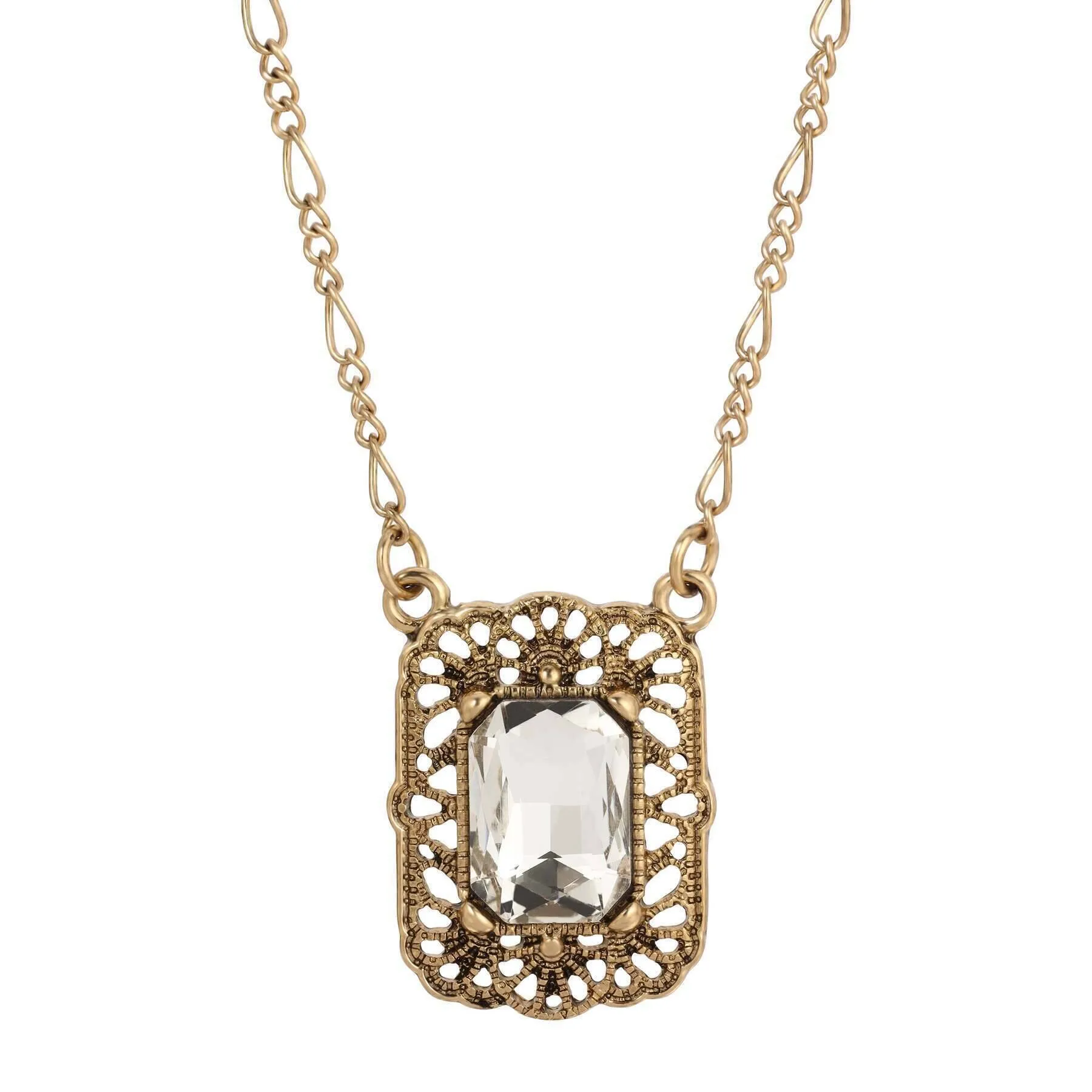 Regency Brontë Filigree Octagon Crystal Pendant Necklace 16"   3" Extender 1928 Jewelry