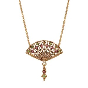 Regency Deco Blooming Elegance Multi Crystal & Faux Pearl Pendant Necklace 16" 1928 Jewelry