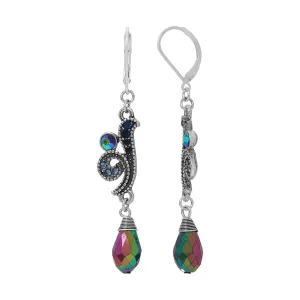 Regency Giovane Iridescent AB Crystal & Blue Stone Dangle Earrings 1928 Jewelry