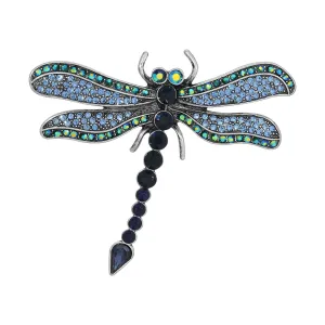Regency Giovane Iridescent AB Crystal & Blue Stone Dragonfly Brooch 1928 Jewelry