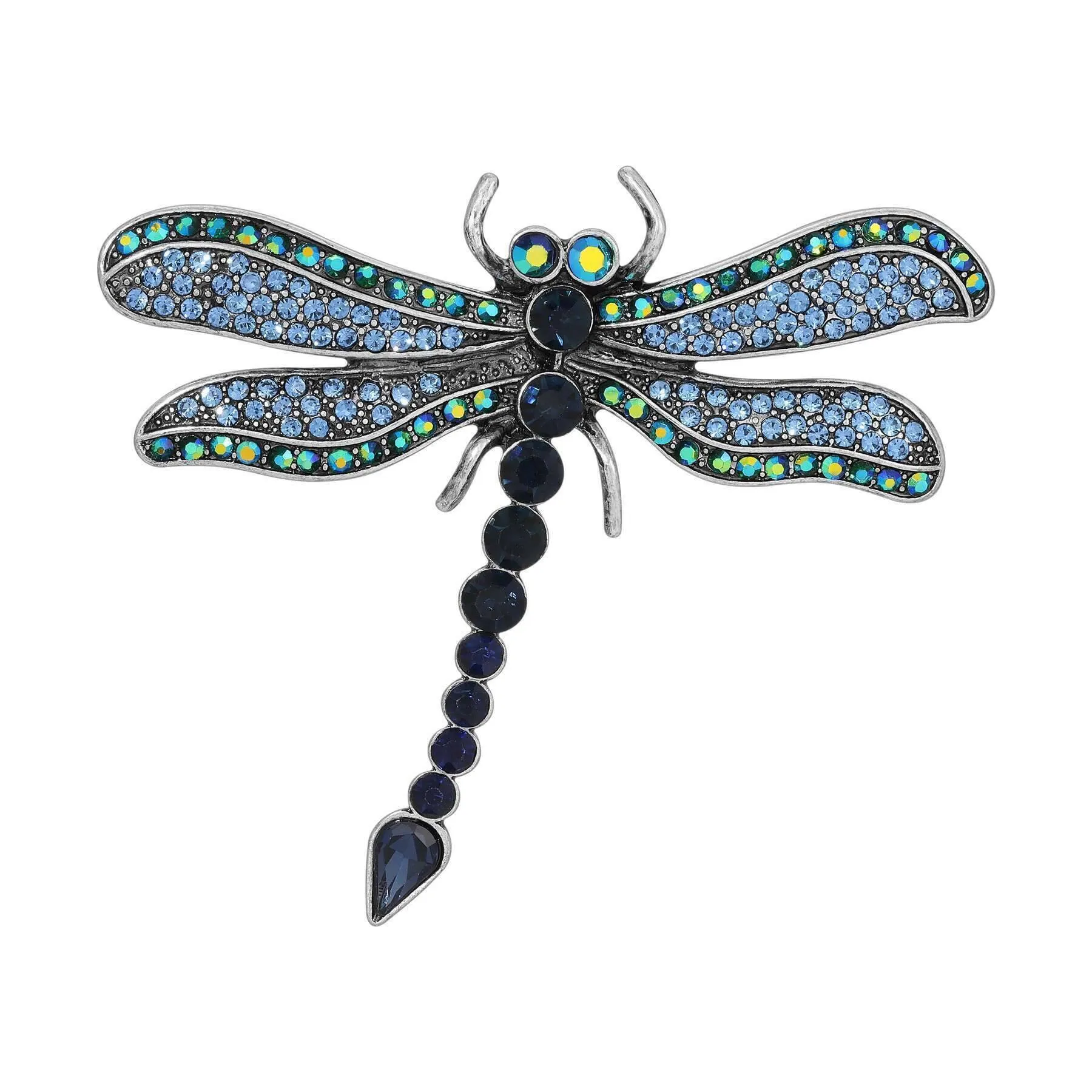Regency Giovane Iridescent AB Crystal & Blue Stone Dragonfly Brooch 1928 Jewelry