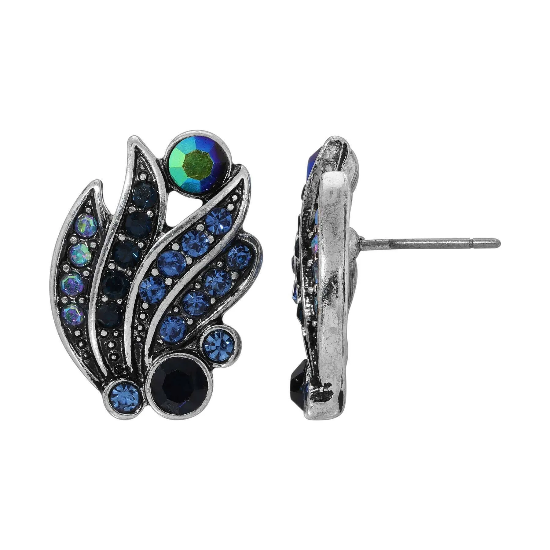 Regency Giovane Iridescent AB Crystal & Blue Stone Post Earrings 1928 Jewelry