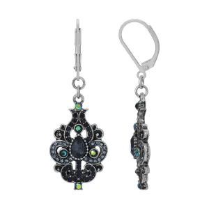 Regency Giovane Iridescent AB Crystal & Blue Stone Spade Drop Earrings 1928 Jewelry