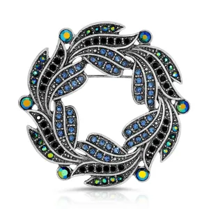 Regency Giovane Iridescent AB Crystal & Blue Stone Wreath Brooch 1928 Jewelry
