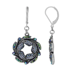 Regency Giovane Iridescent AB Crystal & Blue Stone Wreath Drop Earrings 1928 Jewelry