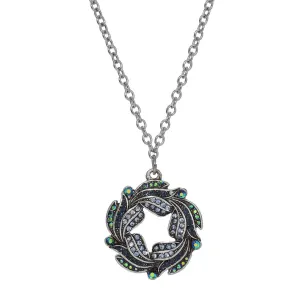Regency Giovane Iridescent AB Crystal  & Blue Stone Wreath Pendant Necklace 16"   3" Extender 1928 Jewelry