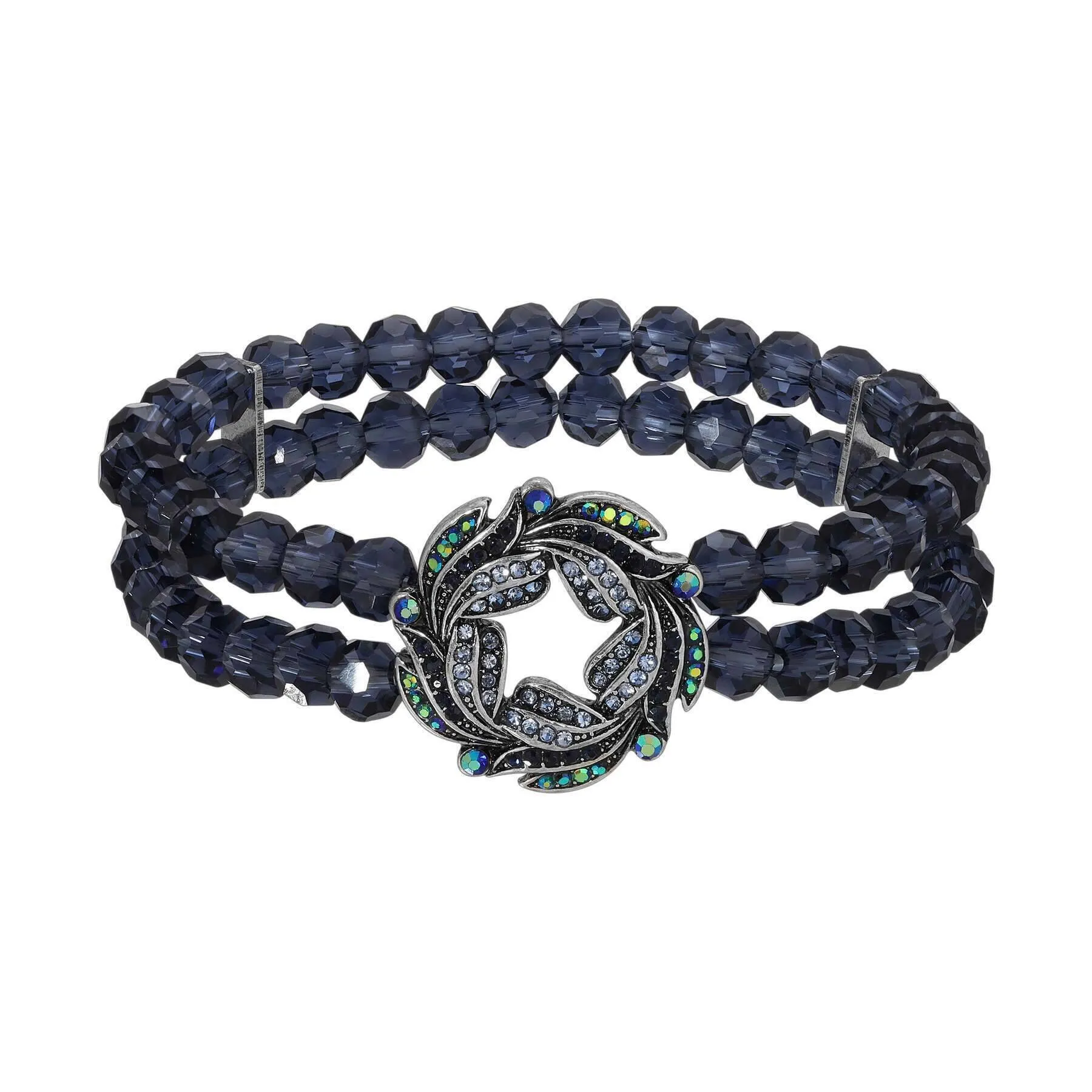 Regency Giovane Iridescent AB Crystal  & Blue Stone Wreath Stretch Bracelet 1928 Jewelry
