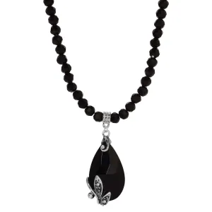 Regency Regal Jet Black Teardrop Crystal Pendant Glass Bead Strand Necklace 15"   3" Extender 1928 Jewelry