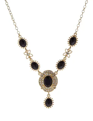 Regency Sol Oval Stone Crystal Drop Necklace 16"   3" Extender 1928 Jewelry