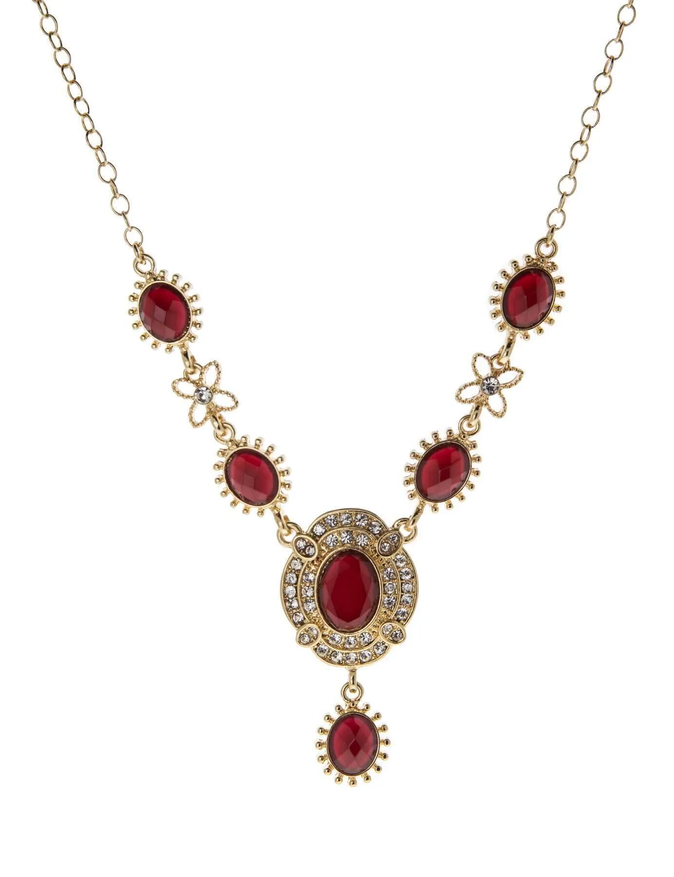 Regency Sol Oval Stone Crystal Drop Necklace 16"   3" Extender 1928 Jewelry