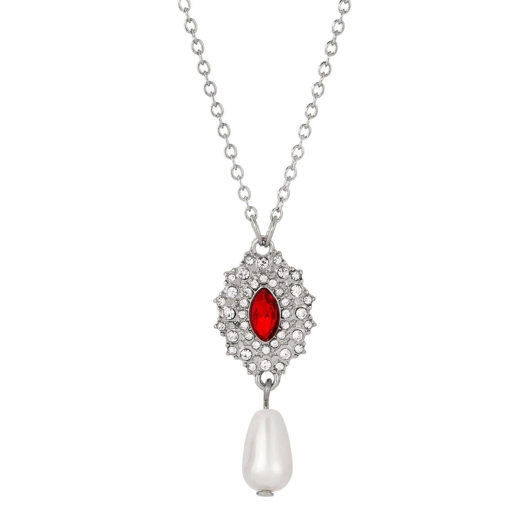 Regency Starburst Crystal Faux Pearl Drop Pendant Necklace 16"   3" Extender 1928 Jewelry