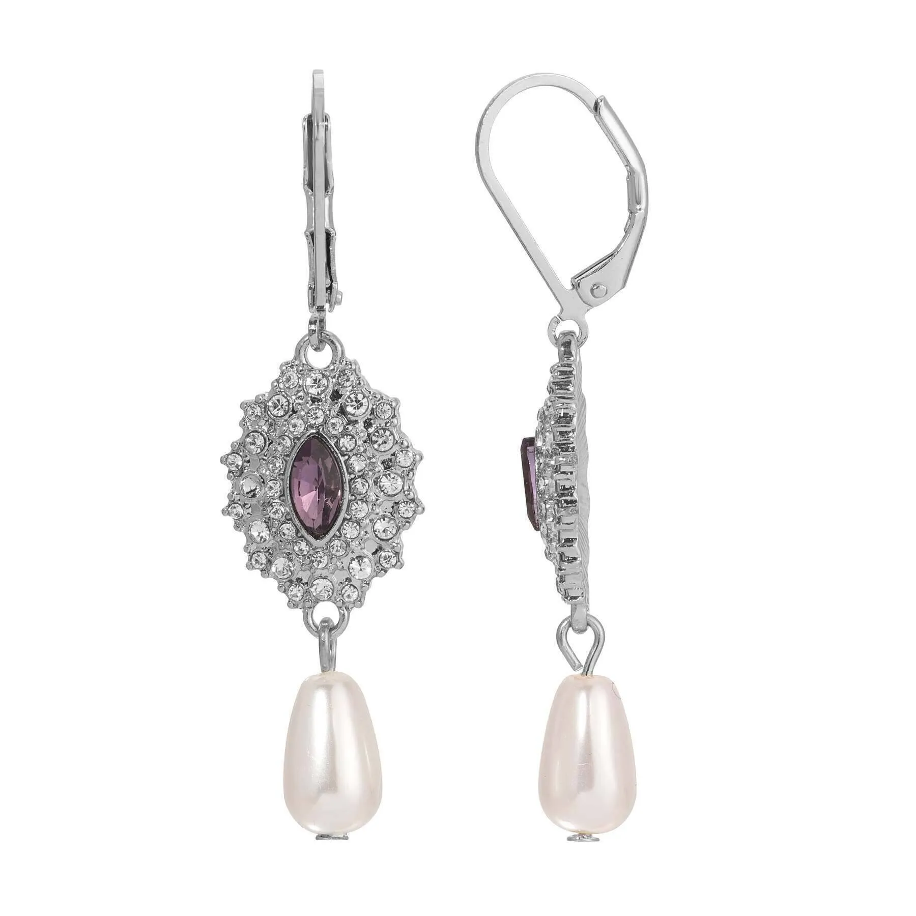 Regency Starburst Crystal Pearl Drop Earrings 1928 Jewelry