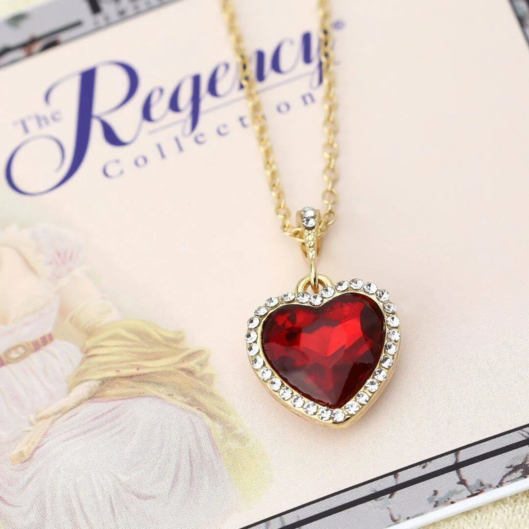 Regency Stone Heart Crystal Pendant Necklace 16"   3" Extender 1928 Jewelry