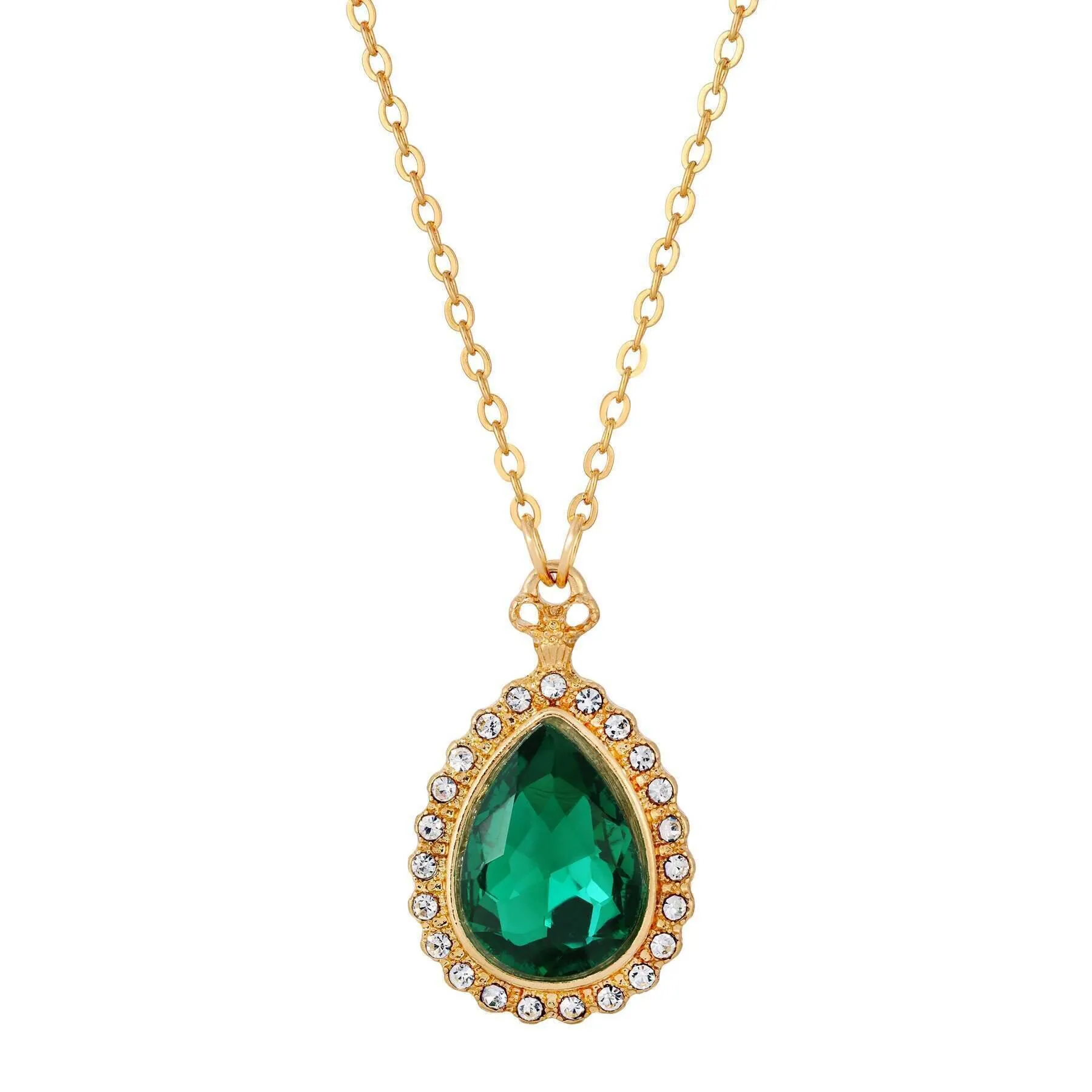 Regency Stone Teardrop Crystal Pendant Necklace 16"   3" Extender 1928 Jewelry
