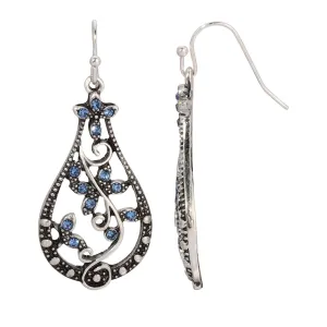 Regency Teardrop Vine Light Sapphire Crystal Drop Earrings 1928 Jewelry