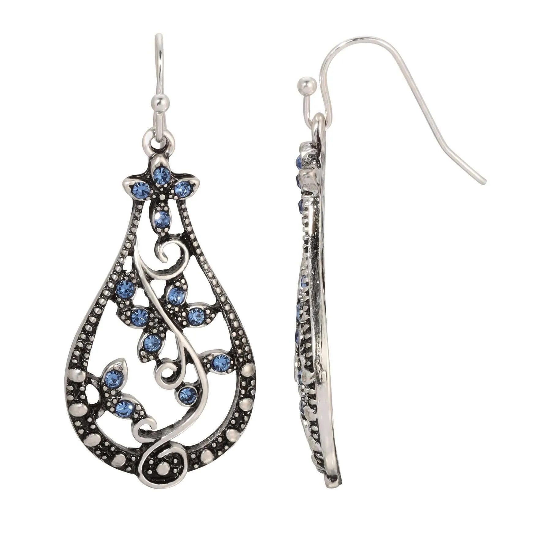 Regency Teardrop Vine Light Sapphire Crystal Drop Earrings 1928 Jewelry
