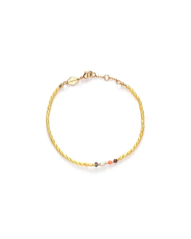 Rice & Shine Yellow Cream Gold Plated Bracelet w. Yellow Beads