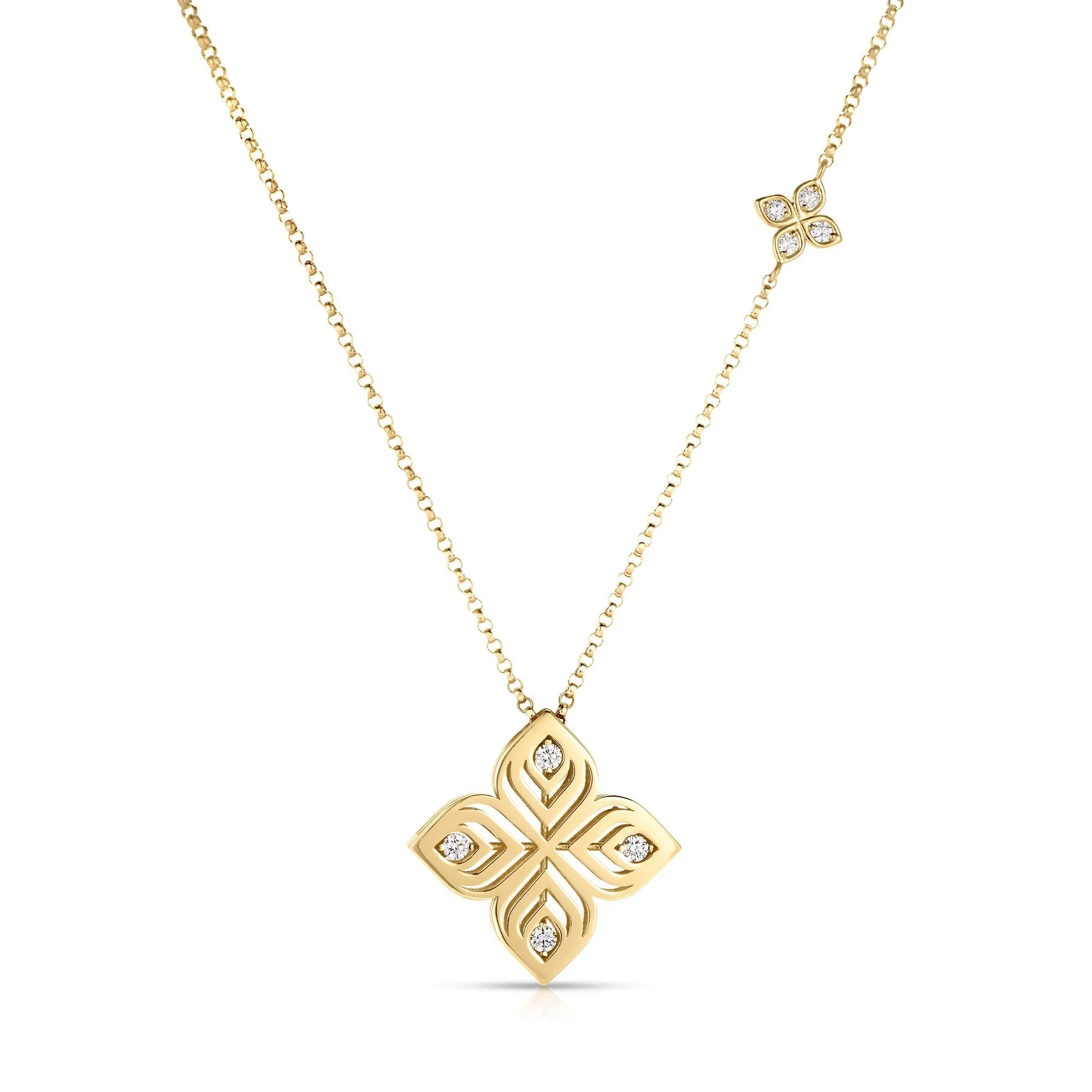 Roberto Coin 18ct Yellow Gold 0.09ct Diamond Arabesque Flower Collar Necklace