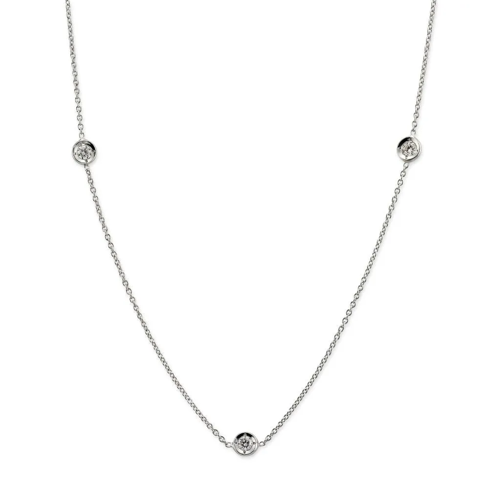 Roberto Coin 18K White Gold 3 Diamond Station 18" Diamonds by The Inch Necklace