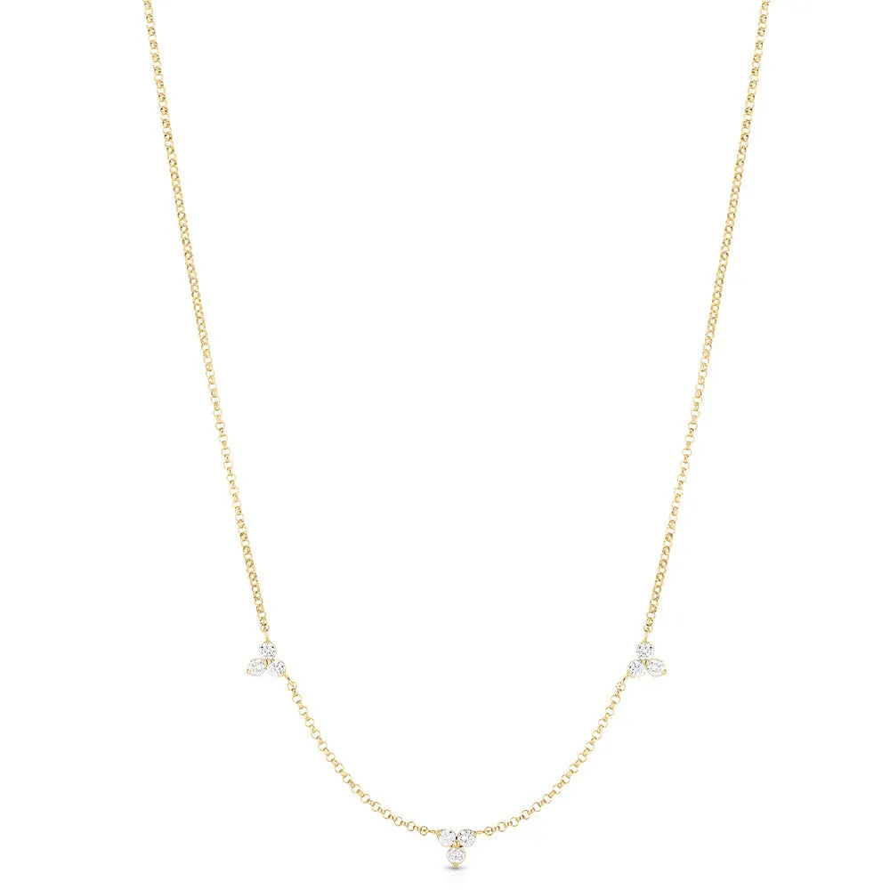 Roberto Coin 18K Yellow Gold 18K Flower 3 Station Diamonds by the Inch Necklace