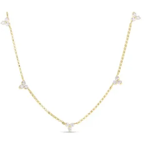 Roberto Coin 18K Yellow Gold 18K Flower 5 Station Diamonds by the Inch Necklace