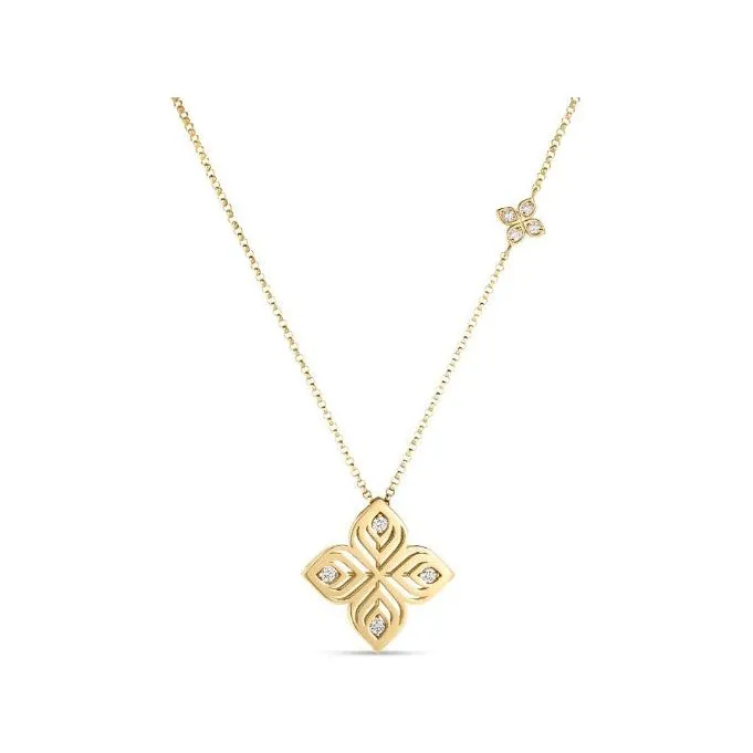 Roberto Coin 18K Yellow Gold Arabesque Diamond Flower Necklace