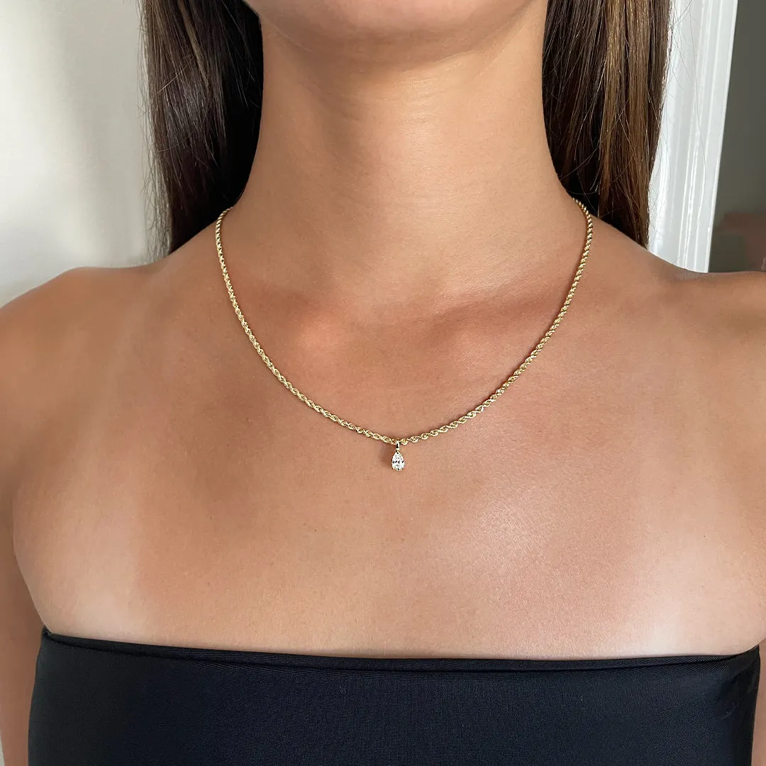 ROPE CHAIN WITH PEAR DIAMOND PENDANT Anita Ko