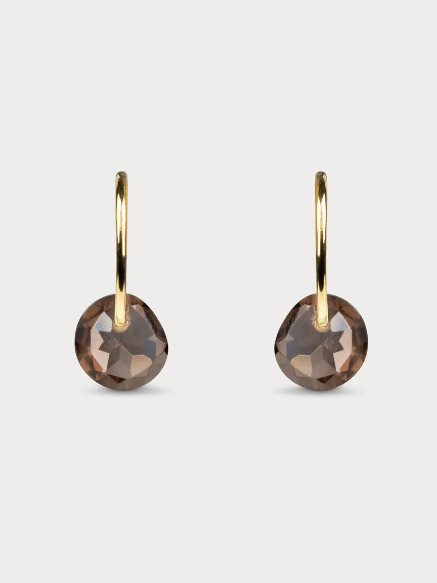 Rose Cut Smokey Quartz Hoops
