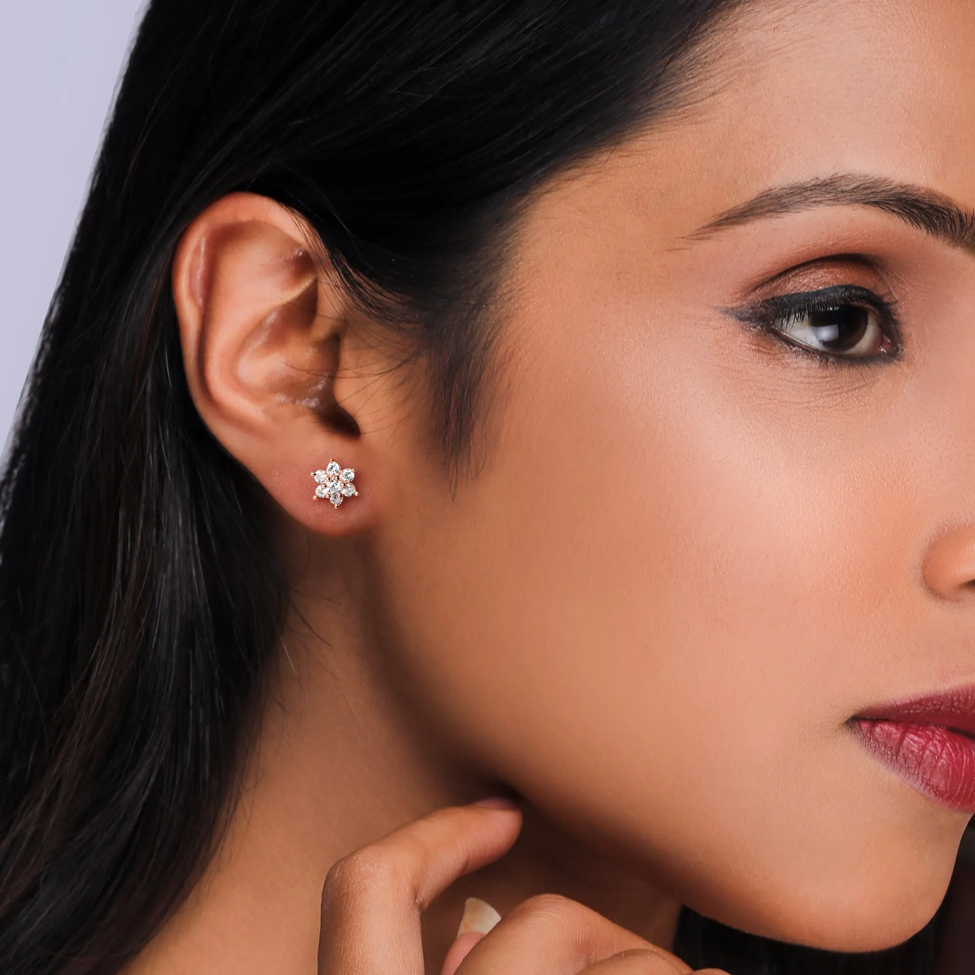 Rose Gold Shining Flower Studs Giva