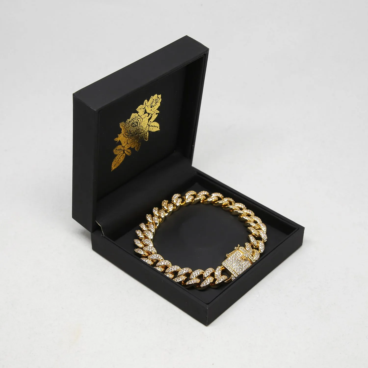 Saint Morta 12mm Diamond Cuban Link Bracelet Gold Plated