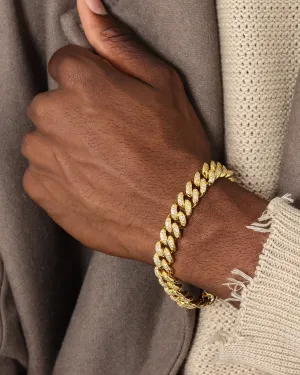 Saint Morta 12mm Diamond Cuban Link Bracelet Gold Plated