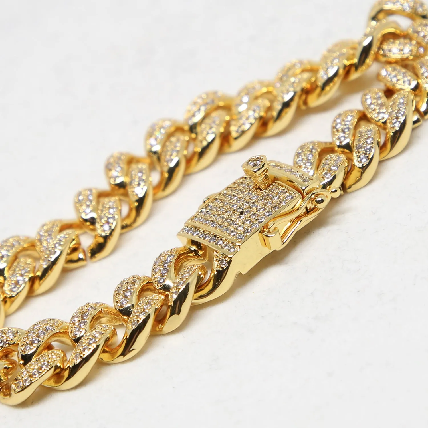 Saint Morta 12mm Diamond Cuban Link Bracelet Gold Plated