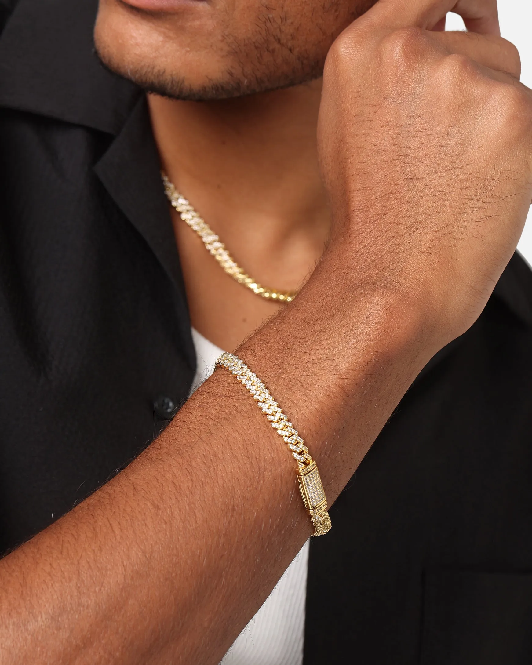 Saint Morta 6mm Iced Cuban Prong Bracelet Iced Gold